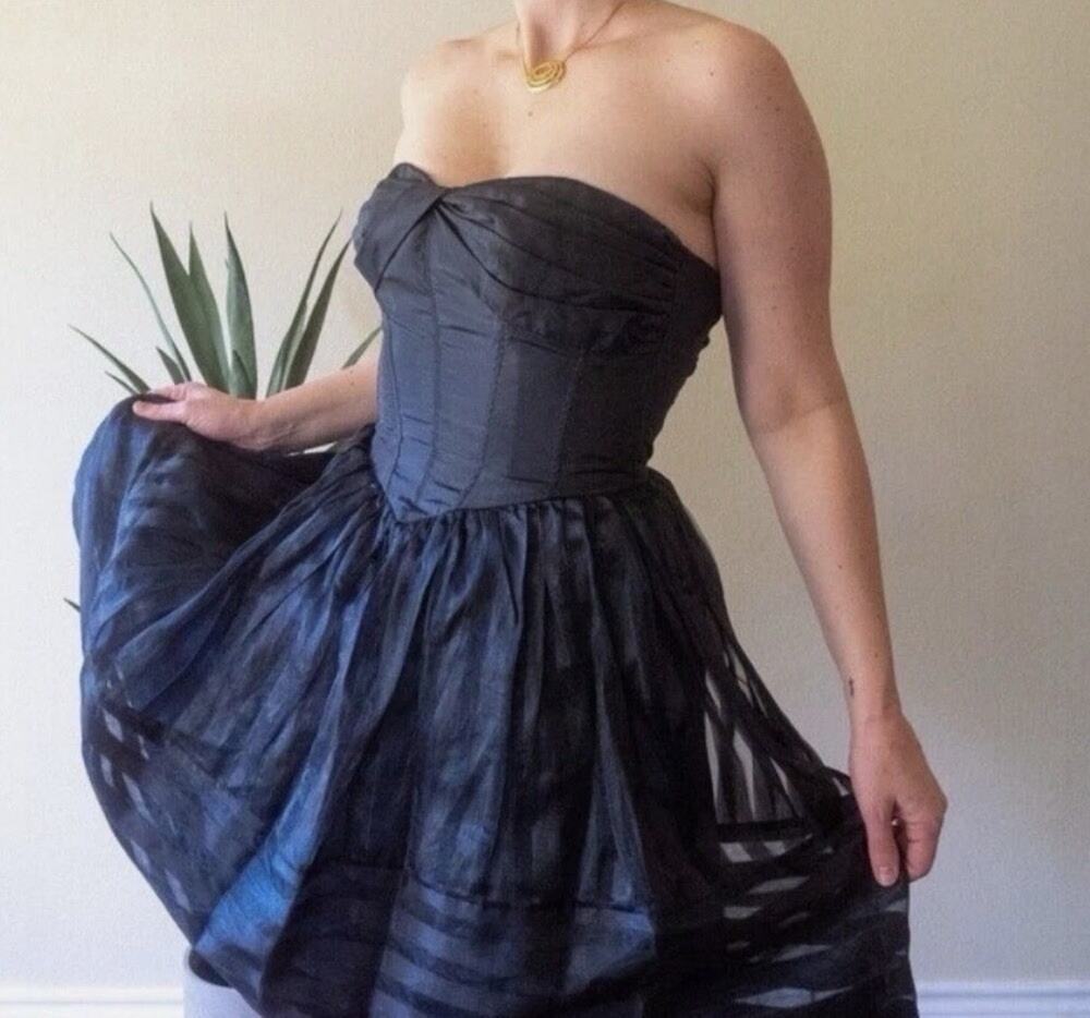 Betsey Johnson Y2K Sz 4 Tulle Strapless Whimsigoth Fairy Corset Dress Prom Black